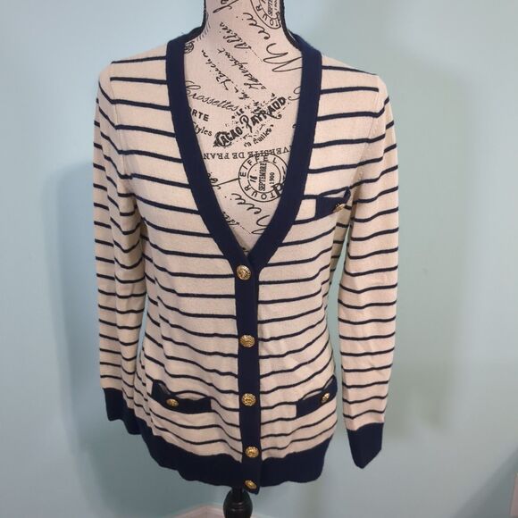 cashmere by bloomingdales sweater medium nautical old money classic beach gold b - Picture 1 of 5